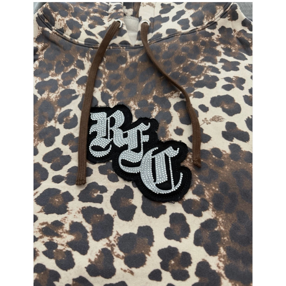 Civil Regime Shimmering RFC Cropped Hoodie Leopard Print Size M - Picture 4 of 6
